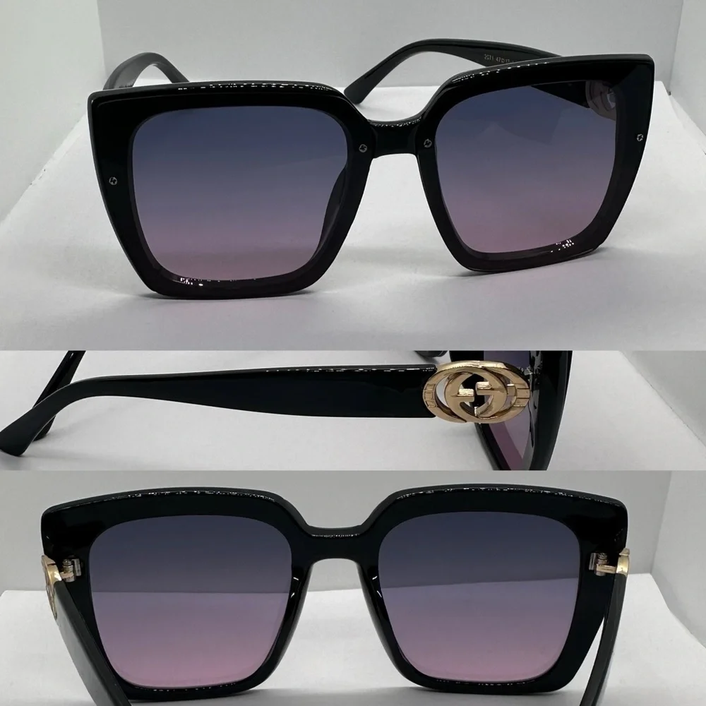 ✨🖤 NWT Trendy Oversized Square Chic Vintage Style UV 400 Black Frame Gray Pink 💖